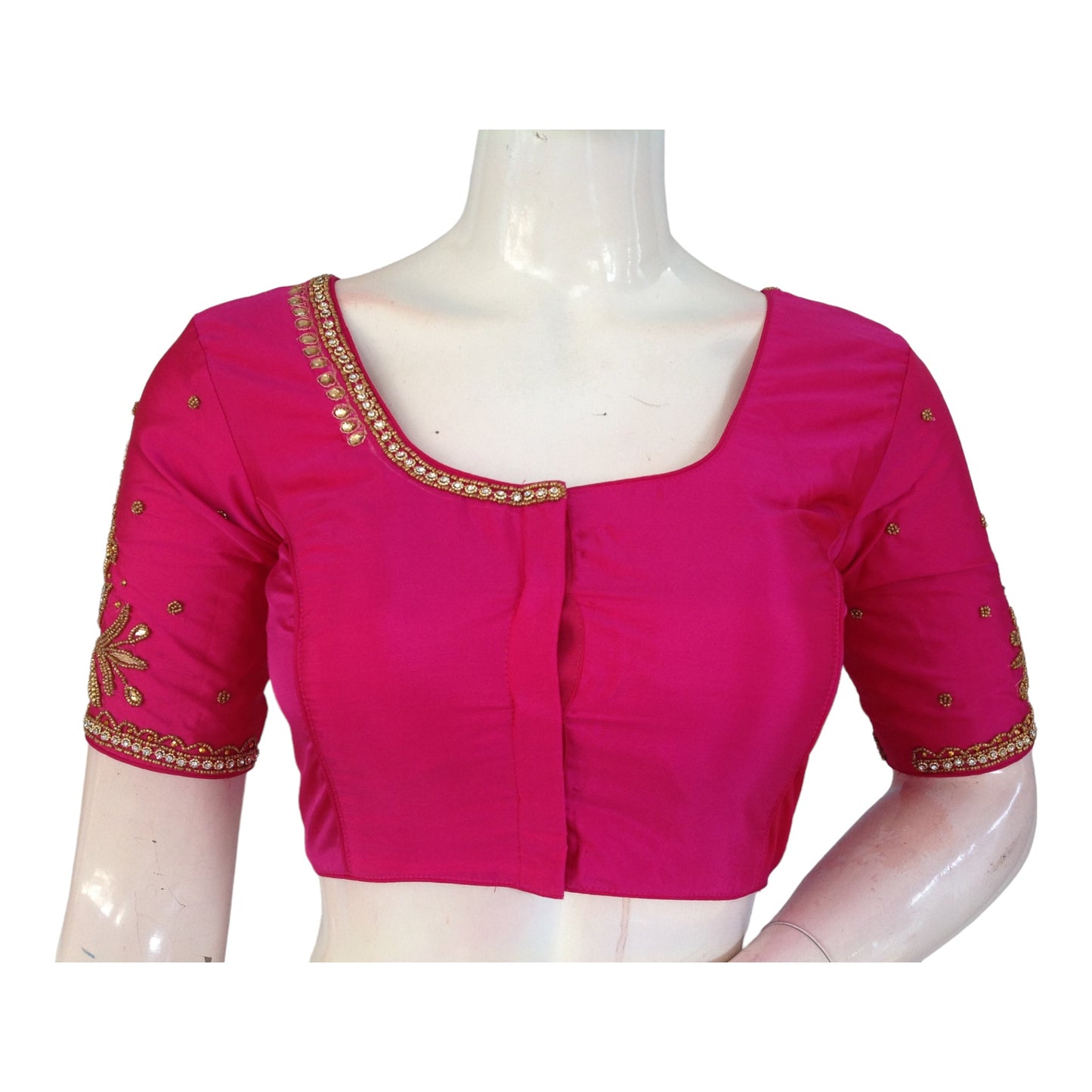 Radiant Rani Pink Silk Blouse with Aari Handwork | Indian Wedding Elegance