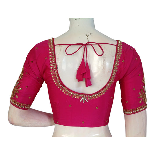 Radiant Rani Pink Silk Blouse with Aari Handwork | Indian Wedding Elegance