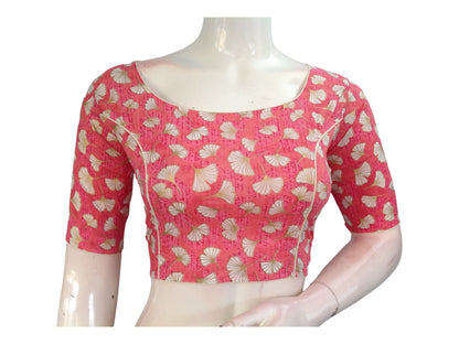 Pink Cotton high Neck Saree Blouse | Readymade Indian Blouse 