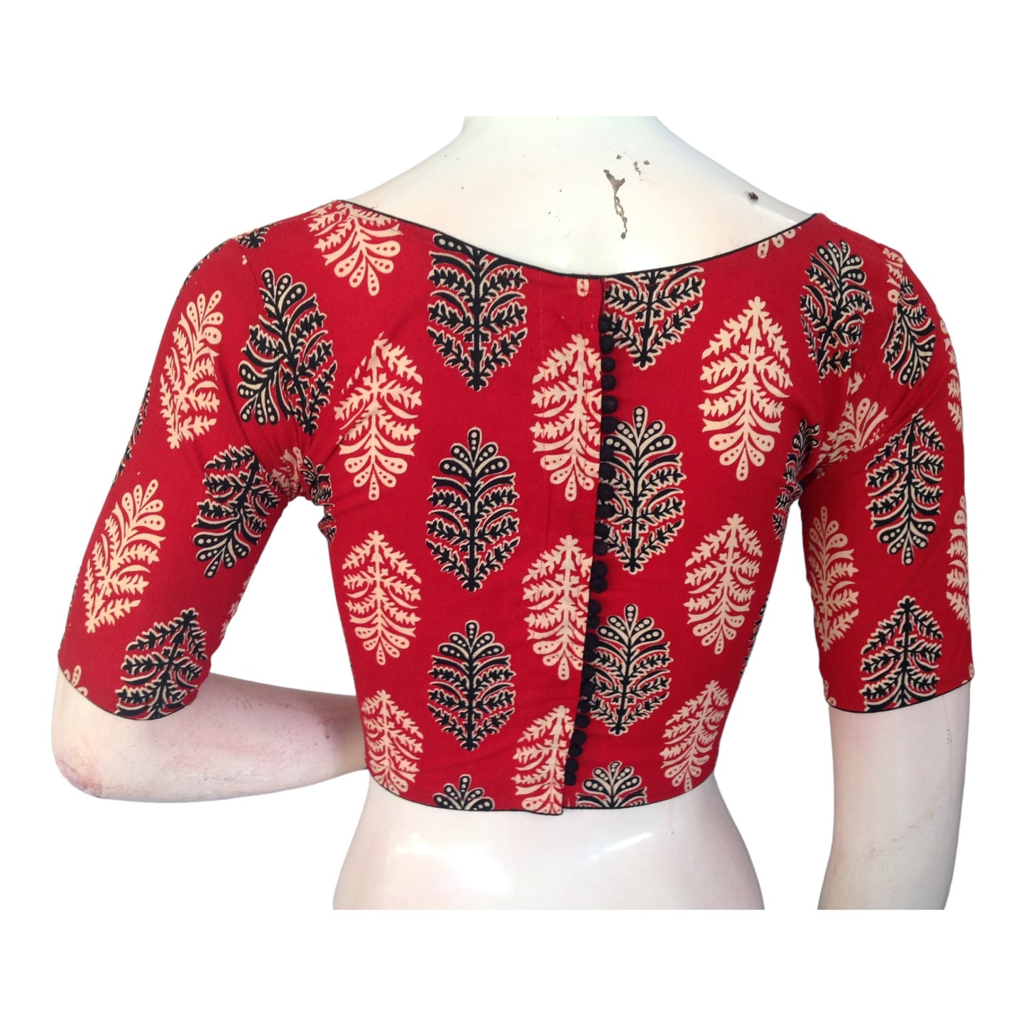 Vibrant Red High Neck Saree Blouse | Ready made | Exquisite Indian Craftsmanship