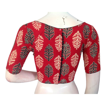 Vibrant Red High Neck Saree Blouse | Ready made | Exquisite Indian Craftsmanship