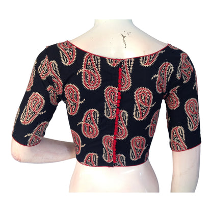 Classic Black High Neck Saree Blouse | Handcrafted Cotton | Versatile Saree Pairing