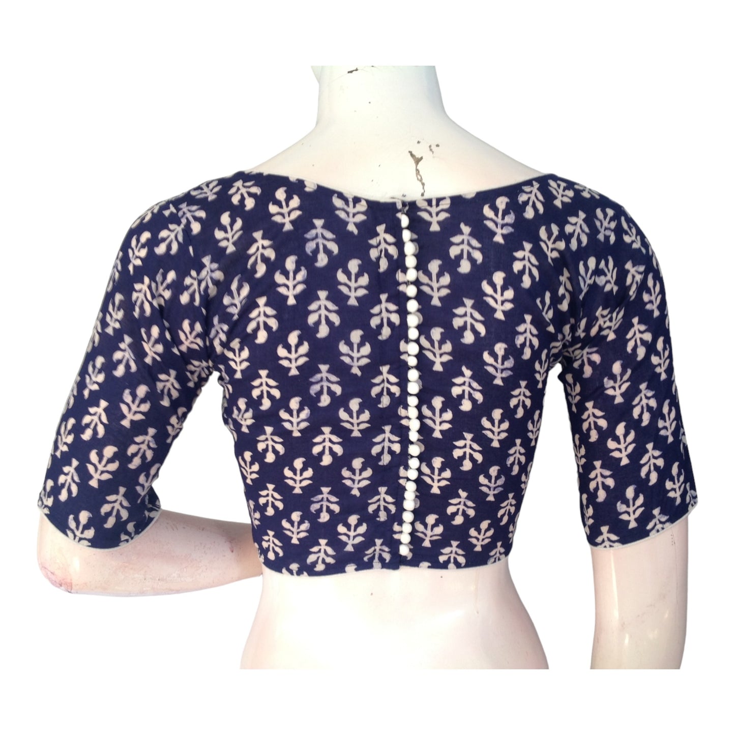 Navy Blue High Neck Saree Blouse | Cotton Elegance | Ready-to-Wear | Made in India