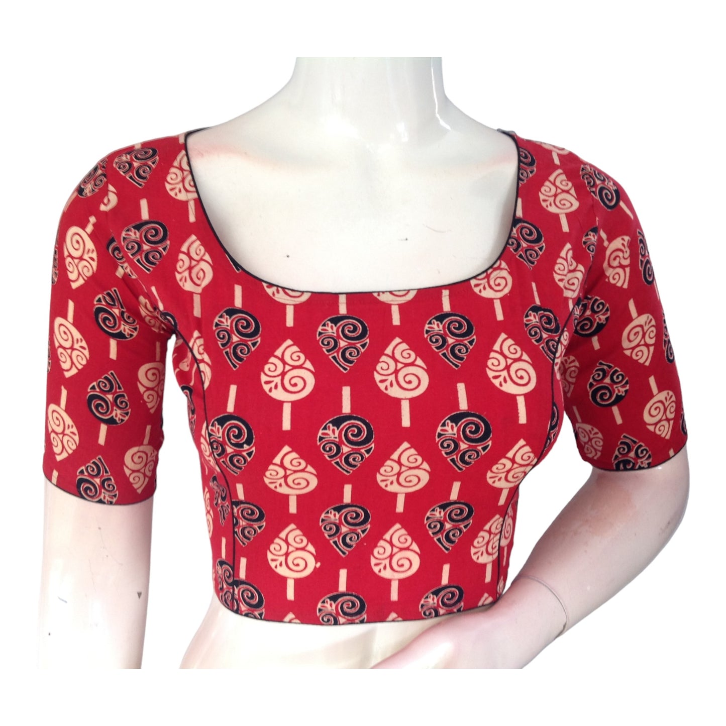 Radiant Red High Neck Saree Blouse | Ready made | Premium Cotton | Made in India