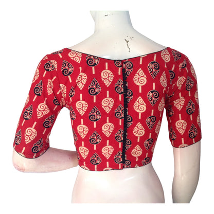 Radiant Red High Neck Saree Blouse | Ready made | Premium Cotton | Made in India