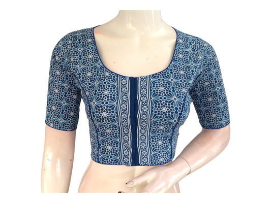 Stylish Blue High Neck Cotton Blouse | Versatile Everyday Fashion