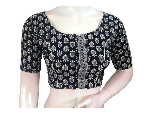 Chic Staple: Black Cotton Blouse with High Neckline 