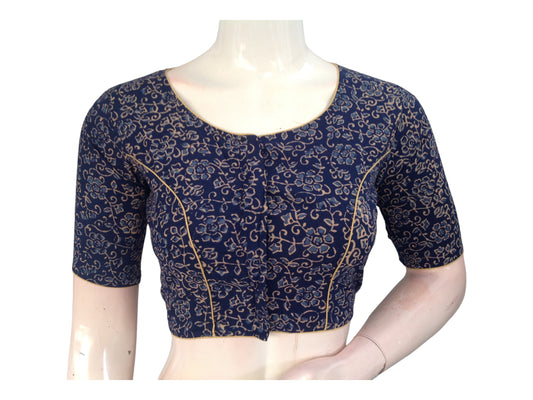 Cool & Classic: Blue Cotton Blouse with High Neck 