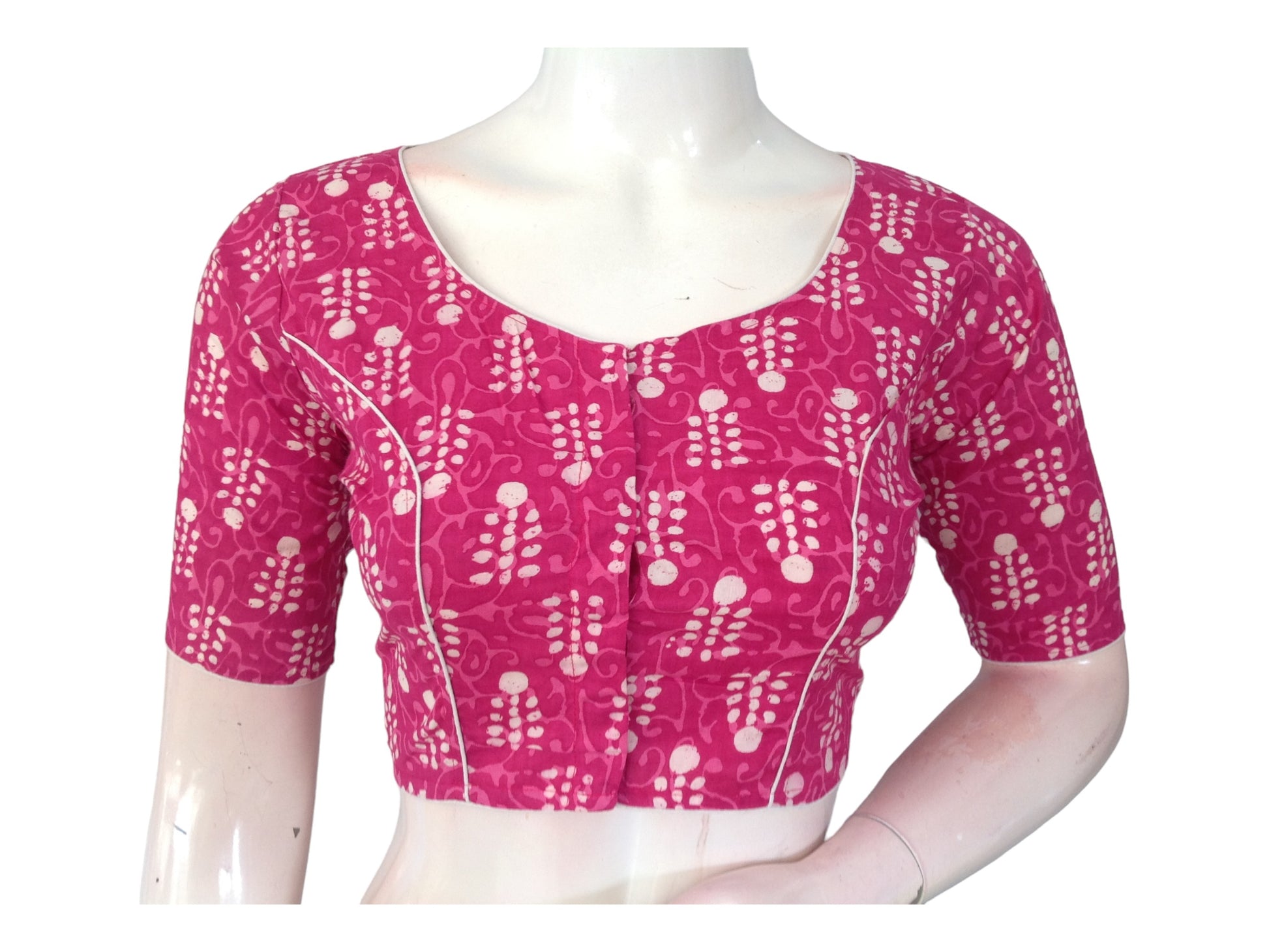 Fuchsia Flair: Magenta Cotton Blouse with High Neckline