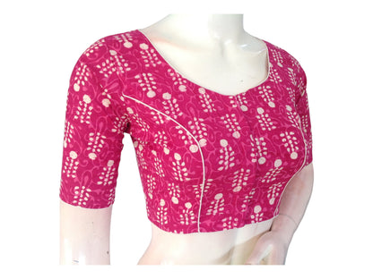 Fuchsia Flair: Magenta Cotton Blouse with High Neckline