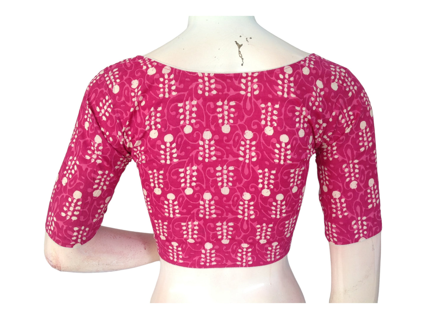 Fuchsia Flair: Magenta Cotton Blouse with High Neckline