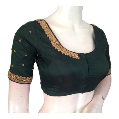 Serene Sophistication: Dark Green Aari Blouses for Timeless Elegance