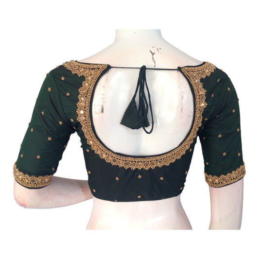 Serene Sophistication: Dark Green Aari Blouses for Timeless Elegance