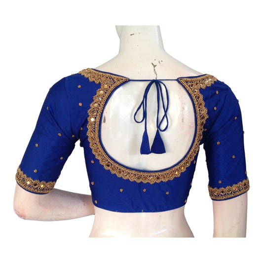 Elegance in Blue: Aari-Embellished Blouses for Wedding sarees