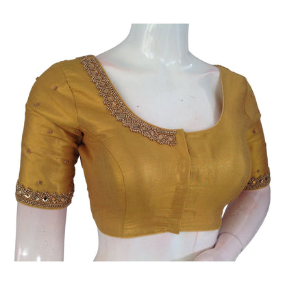 Golden Yellow Glamour: Exquisite Aari Handwork Bridal Blouse for Indian Weddings
