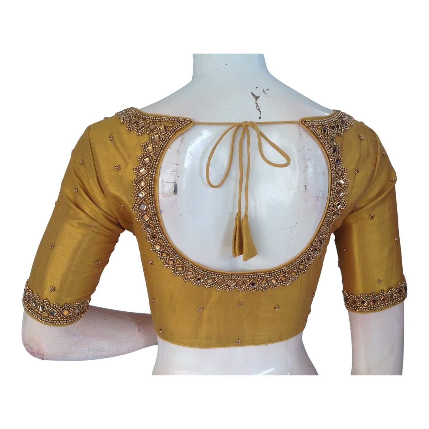 Golden Yellow Glamour: Exquisite Aari Handwork Bridal Blouse for Indian Weddings