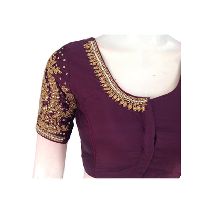 Handcrafted Dark Purple Aari Blouse |  Wedding & Festivel Wear