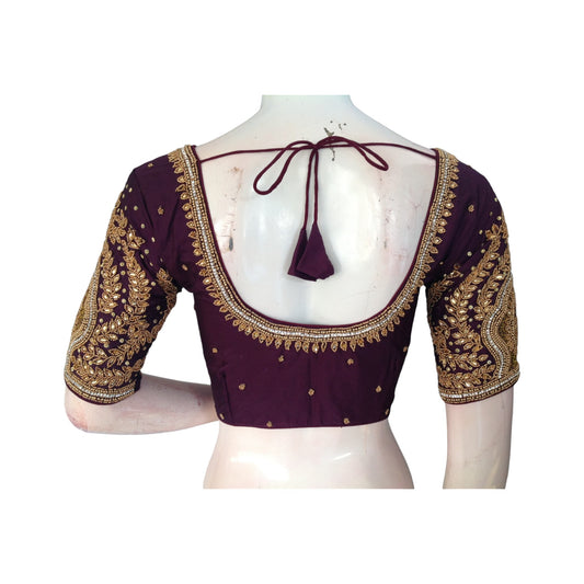 Handcrafted Dark Purple Aari Blouse |  Wedding & Festivel Wear