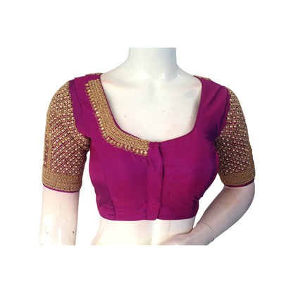 Dark Magenta Aari Work Blouse | Exquisitely Handcrafted | Indian Bridal Wear