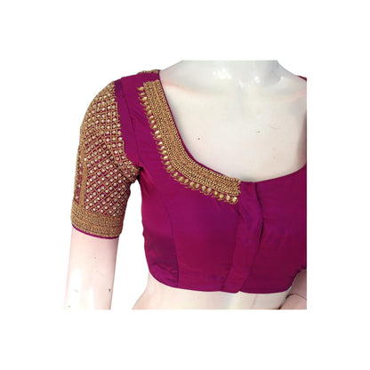 Dark Magenta Aari Work Blouse | Exquisitely Handcrafted | Indian Bridal Wear