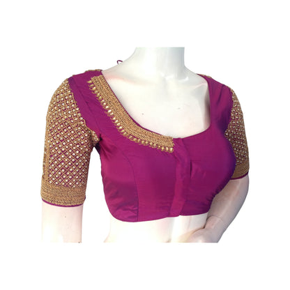 Dark Magenta Aari Work Blouse | Exquisitely Handcrafted | Indian Bridal Wear