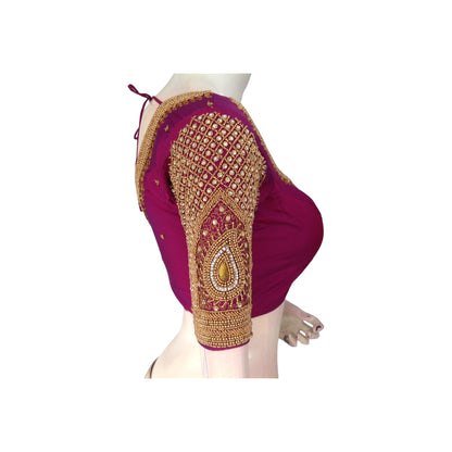 Dark Magenta Aari Work Blouse | Exquisitely Handcrafted | Indian Bridal Wear