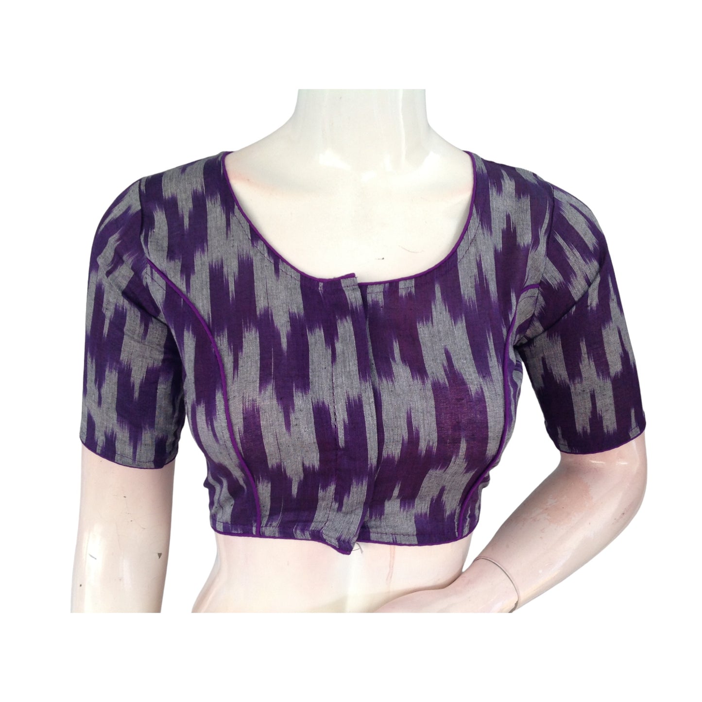 Amethyst Allure: Purple Cotton High Neck Blouse for Sarees