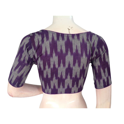 Amethyst Allure: Purple Cotton High Neck Blouse for Sarees