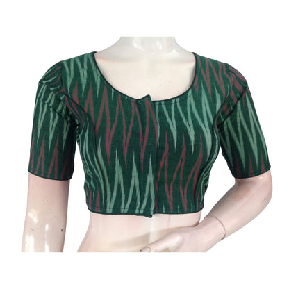 Emerald Elegance: Green High Neck Cotton Saree Blouse