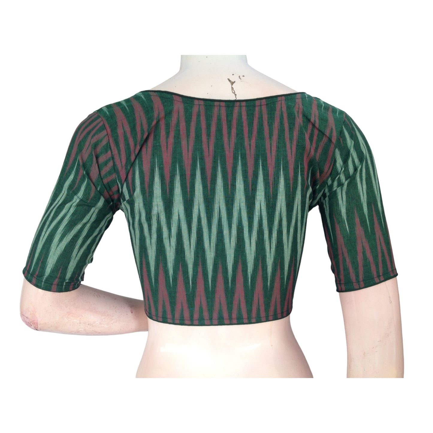 Emerald Elegance: Green High Neck Cotton Saree Blouse