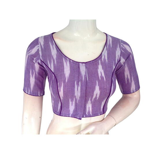 Royal Radiance: Purple Cotton High-Neck Readymade Saree Blouse