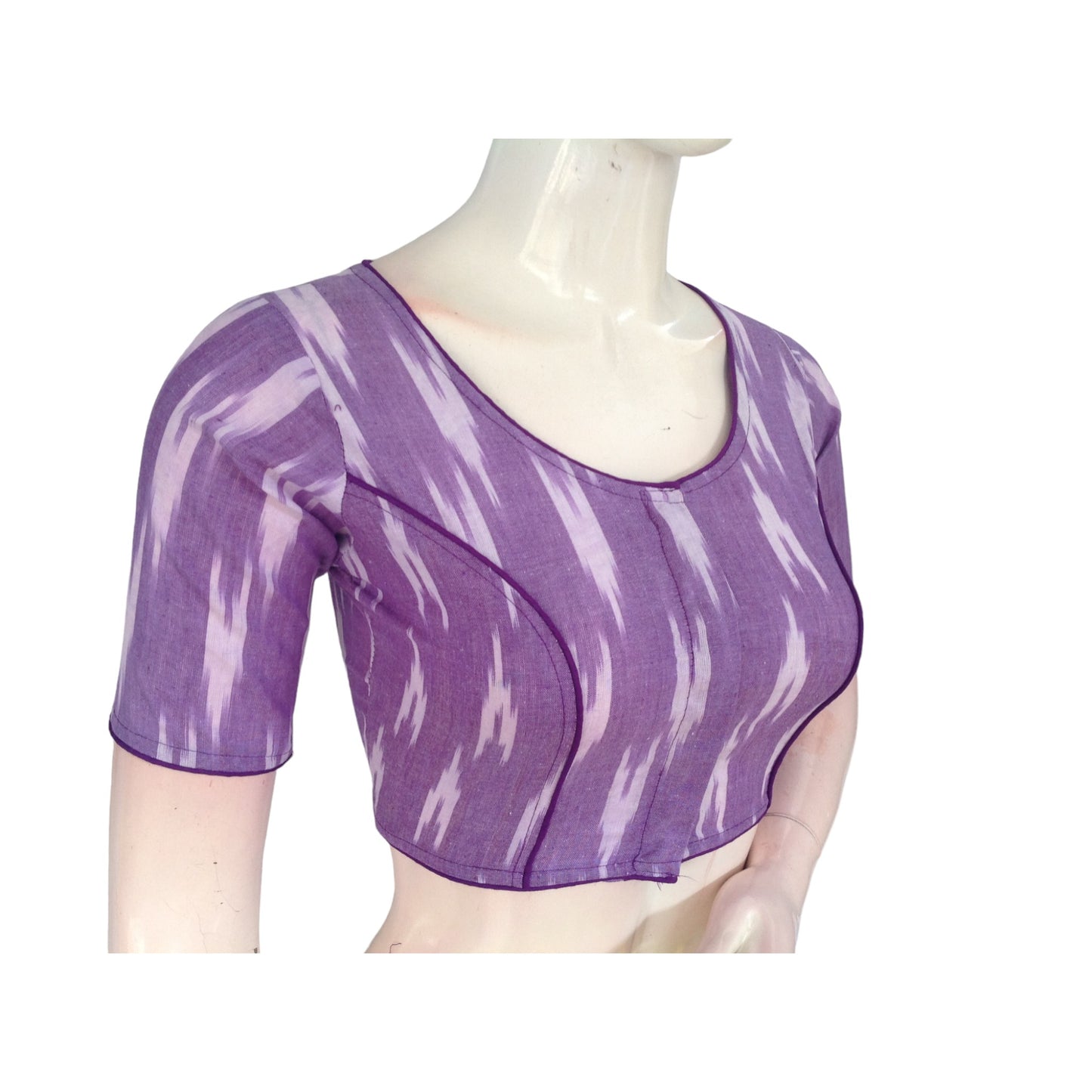 Royal Radiance: Purple Cotton High-Neck Readymade Saree Blouse