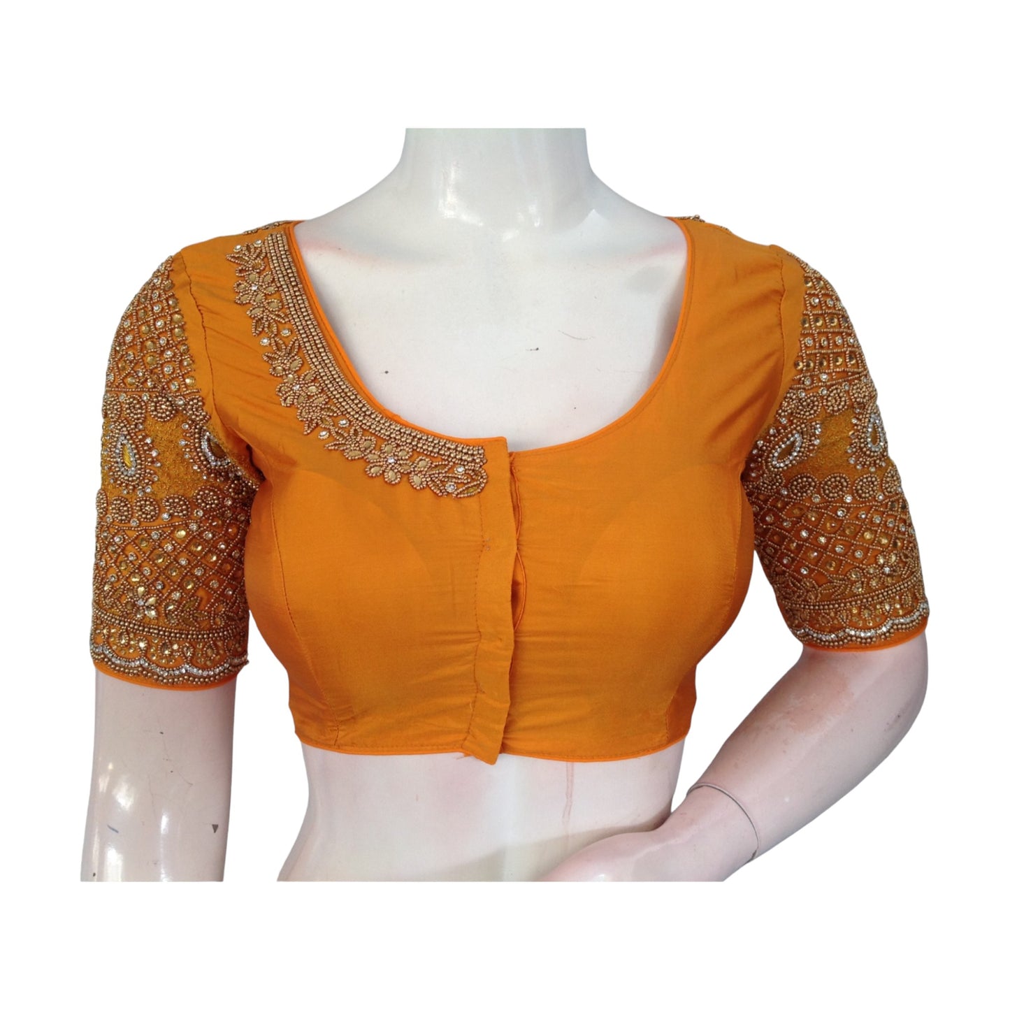 Radiant Orange Aari Blouse | Handcrafted Ethnic Top