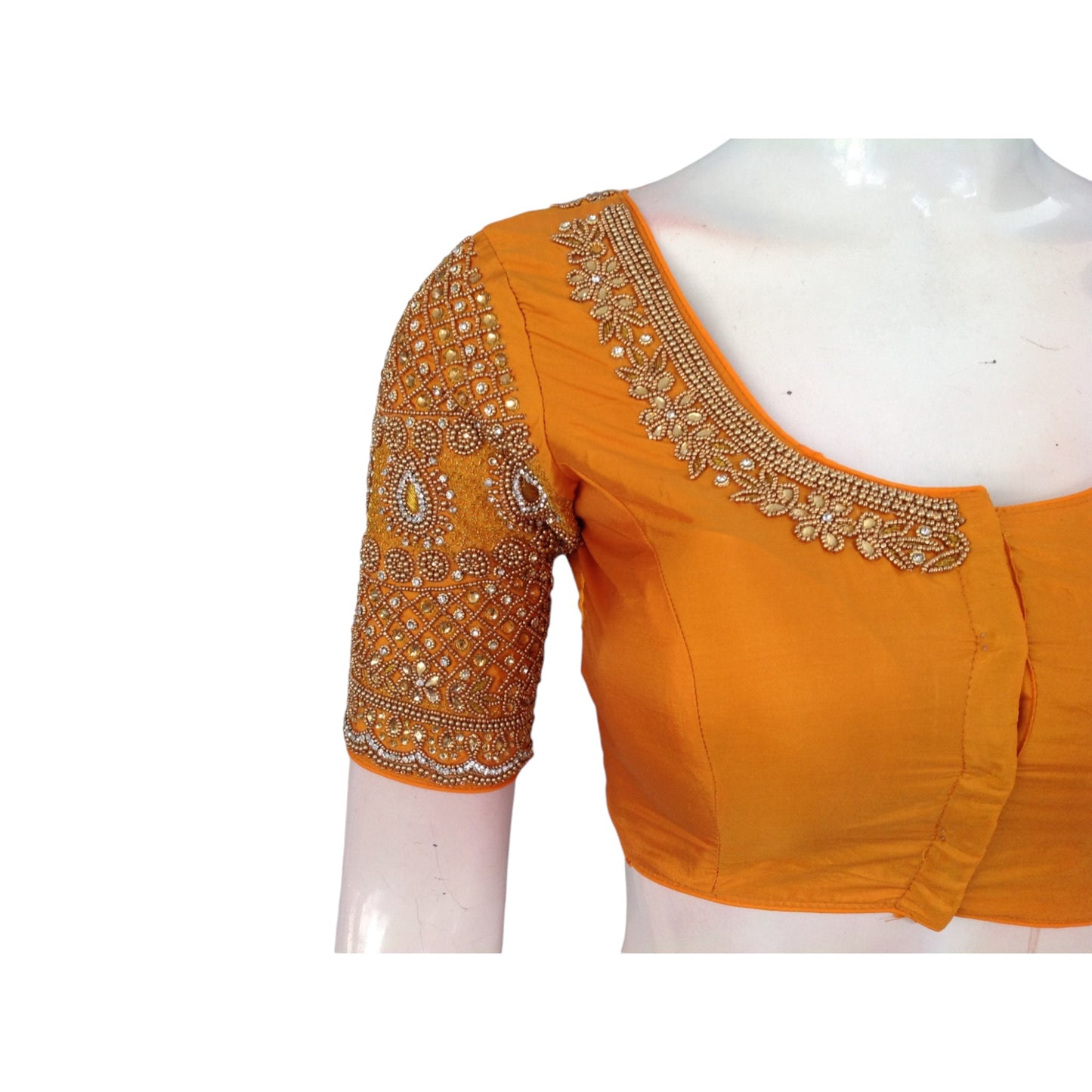 Radiant Orange Aari Blouse | Handcrafted Ethnic Top