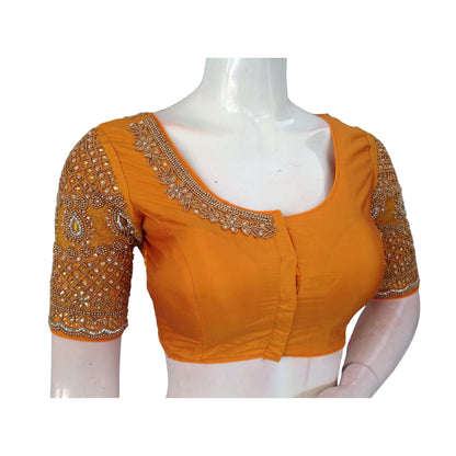 Radiant Orange Aari Blouse | Handcrafted Ethnic Top