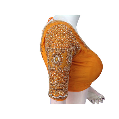 Radiant Orange Aari Blouse | Handcrafted Ethnic Top