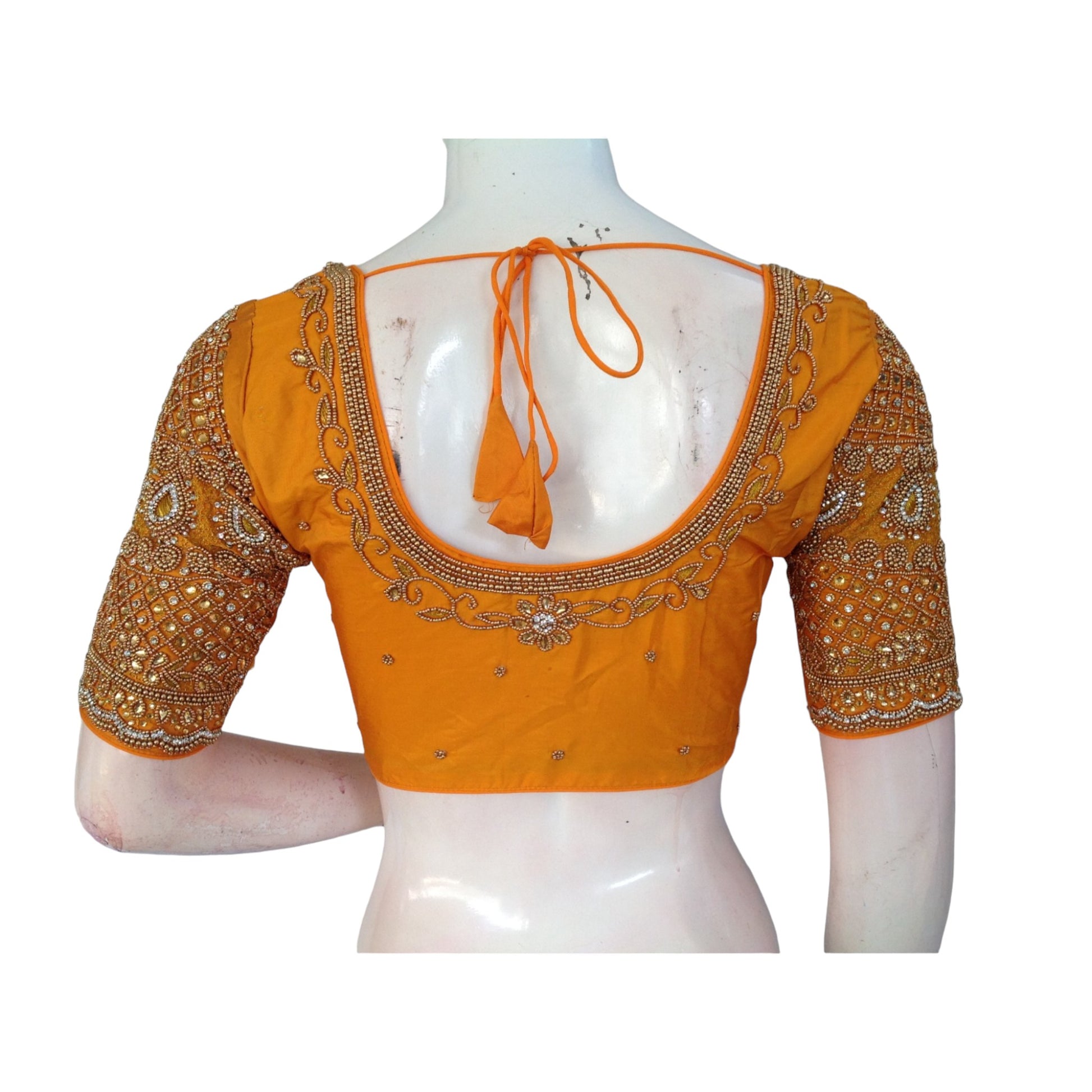 Radiant Orange Aari Blouse | Handcrafted Ethnic Top 