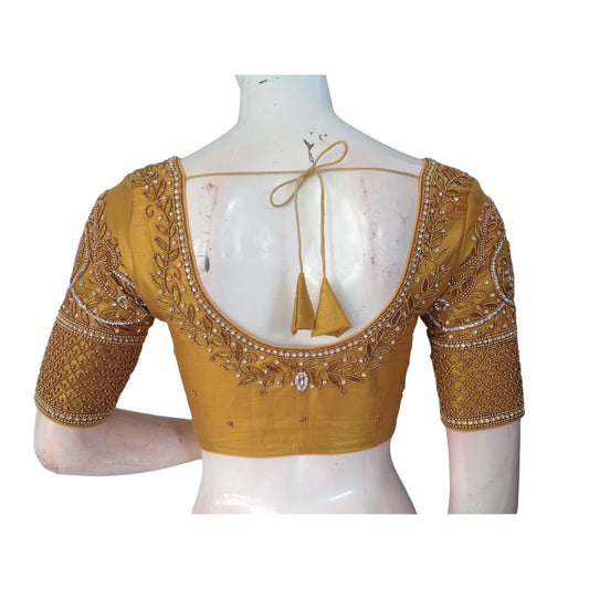 Glamorous Tissue Gold Aari Blouse | Indian Wedding Blouse