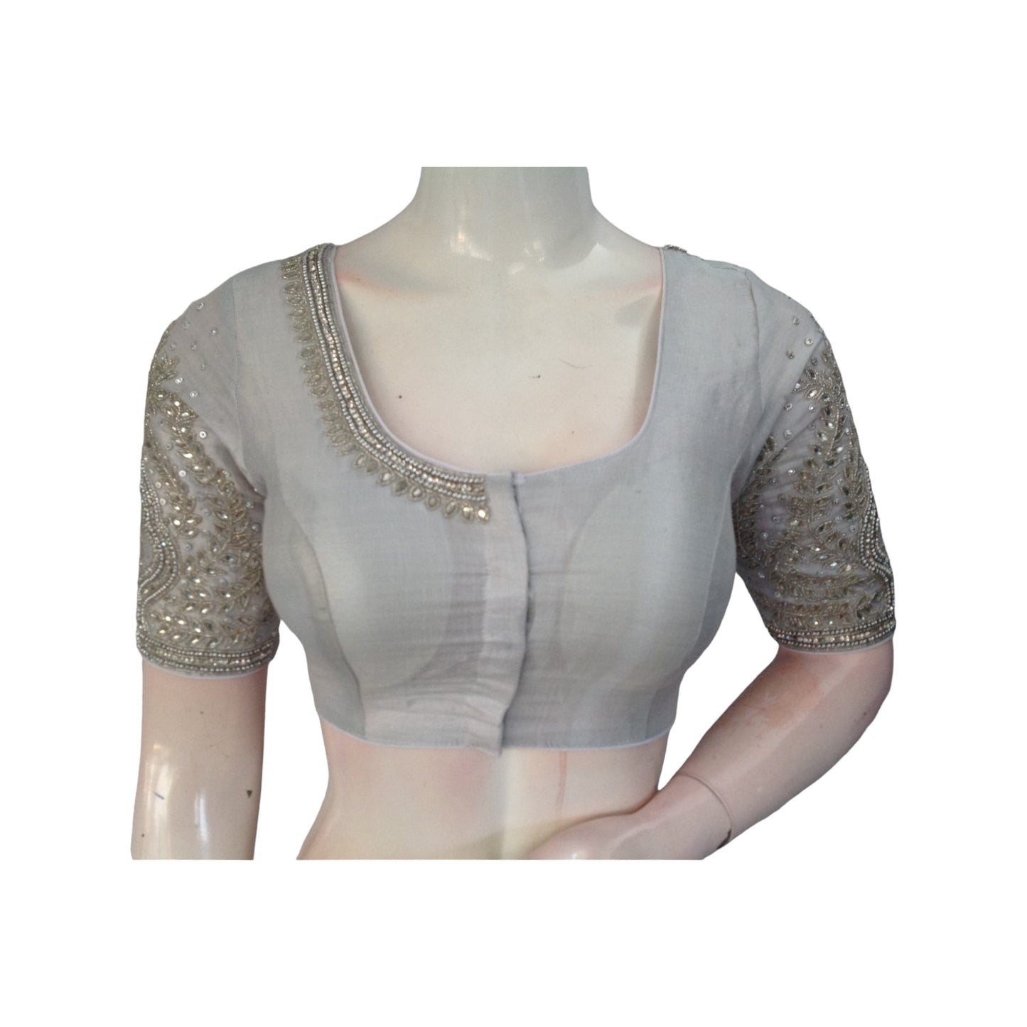 Silver Tissue Aari Blouse | Hand Embroidered | Festive Indian Wear