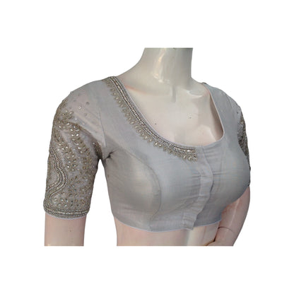 Silver Tissue Aari Blouse | Hand Embroidered | Festive Indian Wear