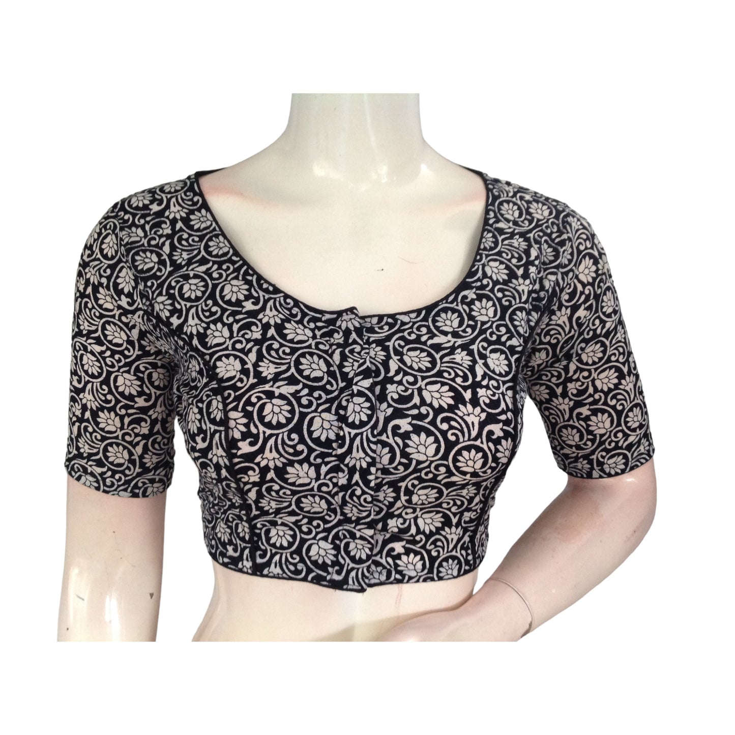 Midnight Elegance: Black Cotton High Neck Blouse