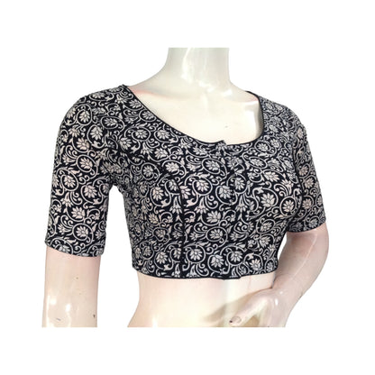 Midnight Elegance: Black Cotton High Neck Blouse