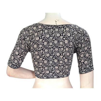 Midnight Elegance: Black Cotton High Neck Blouse