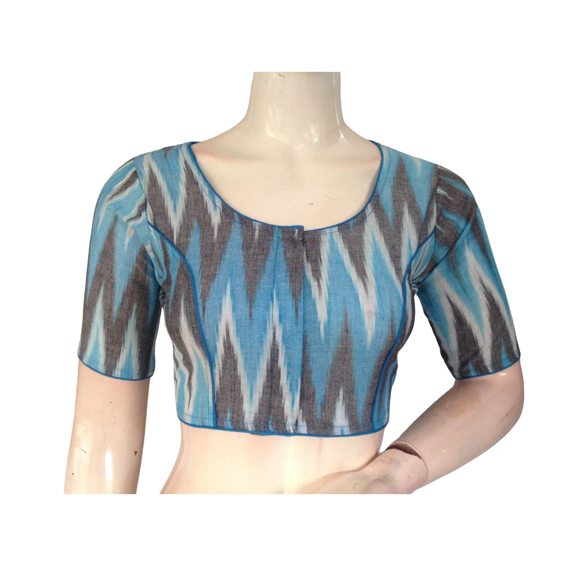 Luxurious Comfort: Blue Cotton High Neck Blouse