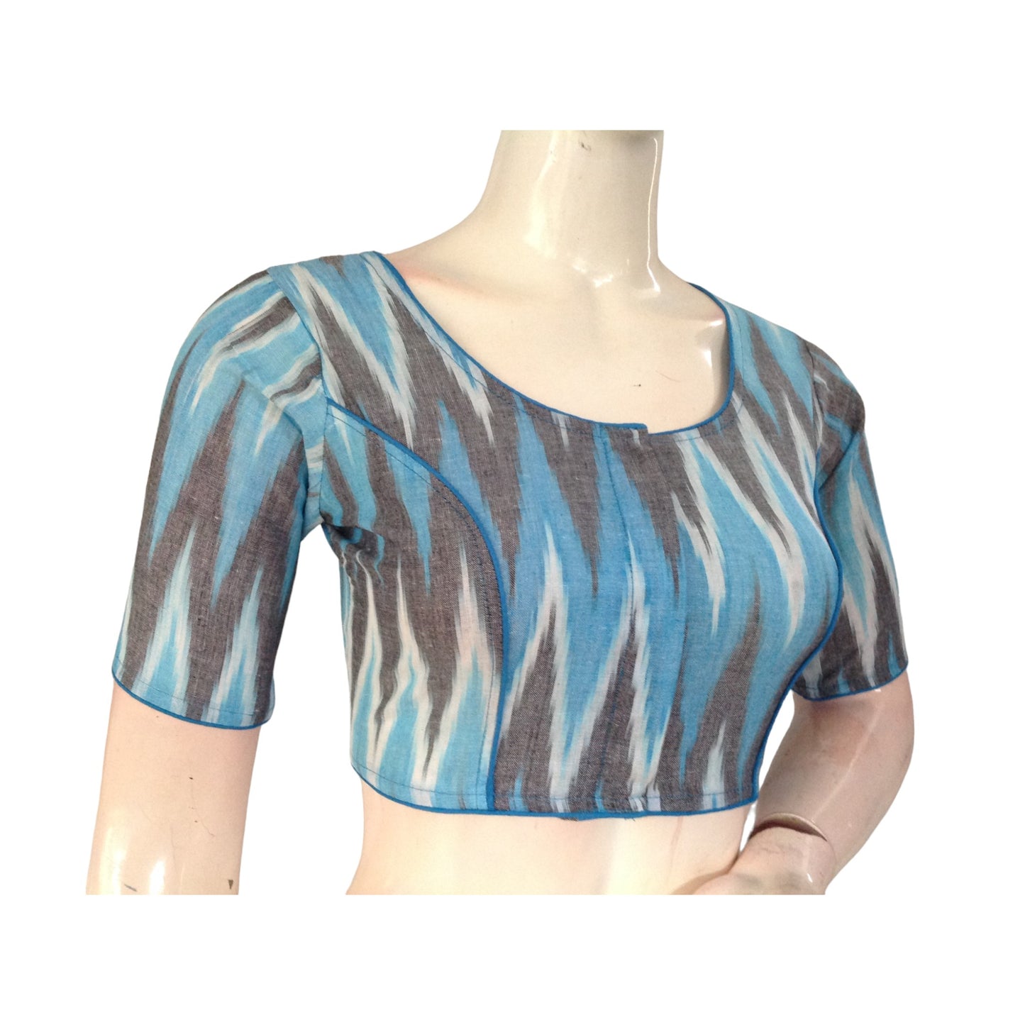 Luxurious Comfort: Blue Cotton High Neck Blouse