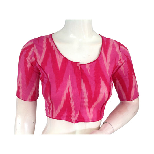 Blush Beauty: Pink High Neck Cotton Saree Blouse