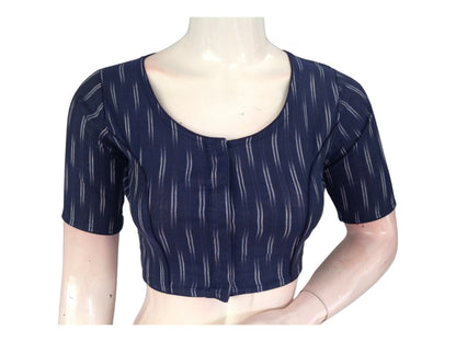 Midnight Navy Blue Magic: Cotton High Neck Blouse