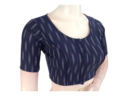 Midnight Navy Blue Magic: Cotton High Neck Blouse