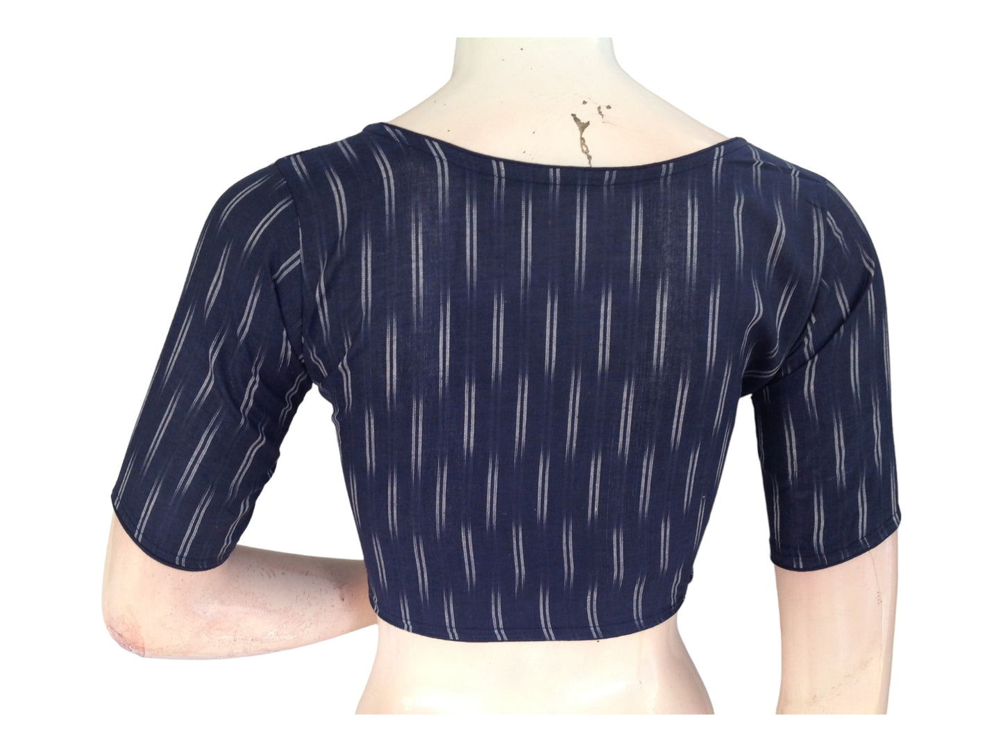 Midnight Navy Blue Magic: Cotton High Neck Blouse