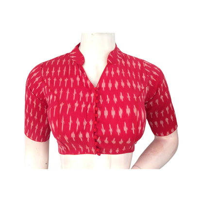 Fiery Red Ikkat Cotton Collar Neck Blouse